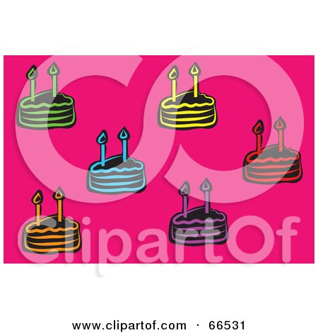 Royalty-Free (RF) Clipart Illustration of Colorful Birthday Cakes Over Pink by Prawny