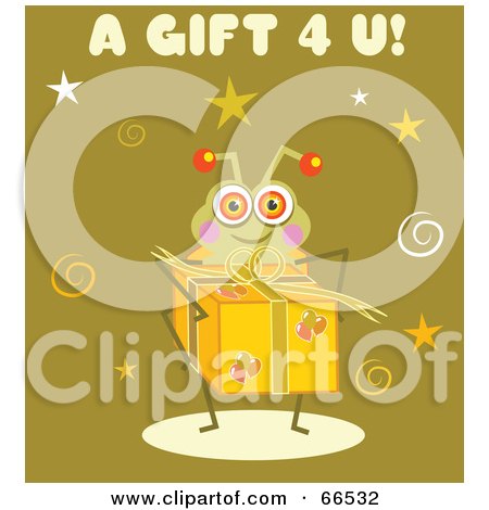Royalty-Free (RF) Clipart Illustration of a Birthday Bug Carrying A Present by Prawny