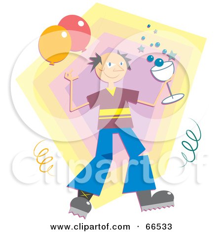 Royalty-Free (RF) Clipart Illustration of a Party Man With Champagne And Party Balloons by Prawny