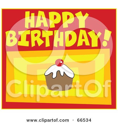 Royalty-Free (RF) Clipart Illustration of a Happy Birthday Greeting Of A Cupcake Over Colorful Rectangles by Prawny