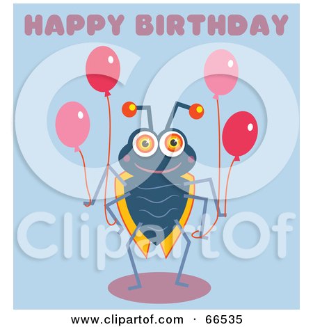 Royalty-Free (RF) Clipart Illustration of a Birthday Bug Holding Balloons With Text by Prawny