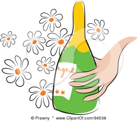 Royalty-Free (RF) Clipart Illustration of a Hand Holding A Champagne Bottle Over Daisies by Prawny