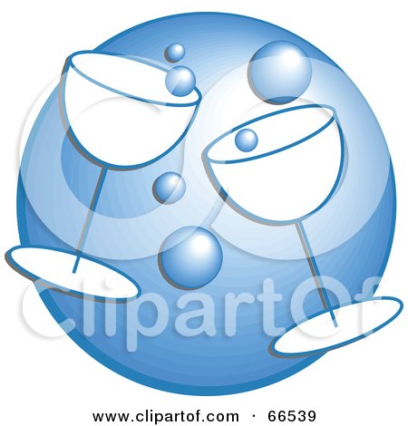 Royalty-Free (RF) Clipart Illustration of Two Glasses Of Bubbly Over A Blue Circle by Prawny
