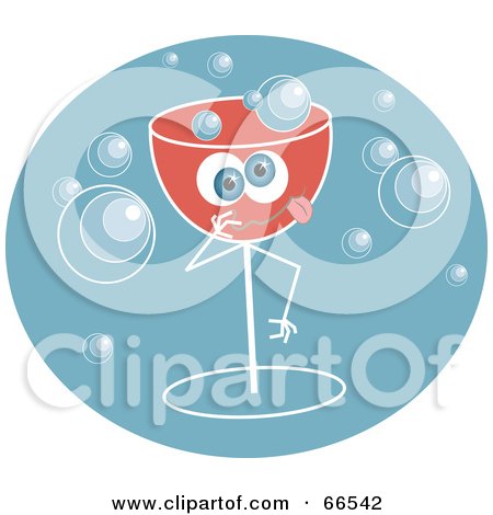 Royalty-Free (RF) Clipart Illustration of a Drunk Champagne Glass With Bubbles On Blue by Prawny