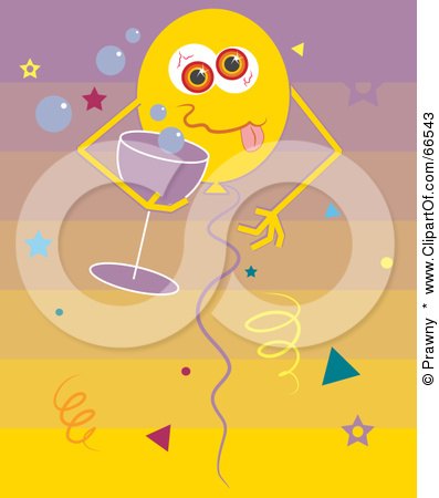 Royalty-Free (RF) Clipart Illustration of a Drunk Party Balloon With Champagne by Prawny