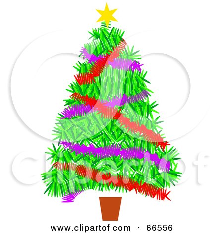 Royalty-Free (RF) Clipart Illustration of a Garland Adorned Christmas Tree by Prawny