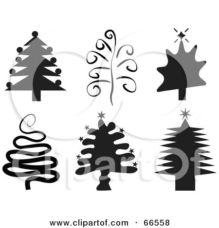 Royalty-Free (RF) Clipart Illustration of a Digital Collage Of Black And White Christmas Trees by Prawny