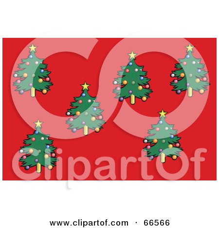 Royalty-Free (RF) Clipart Illustration of a Red Background Of Christmas Trees by Prawny