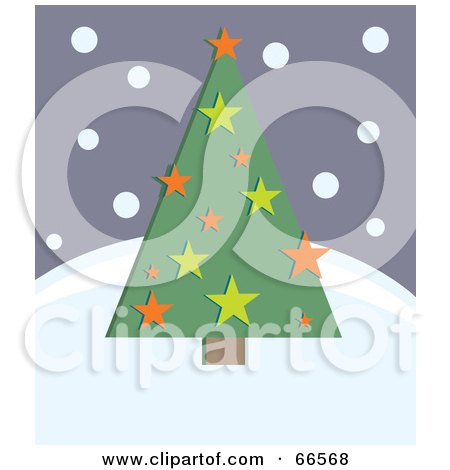 Royalty-Free (RF) Clipart Illustration of a Retro Green Christmas Tree With Stars On A Snowy Hill by Prawny