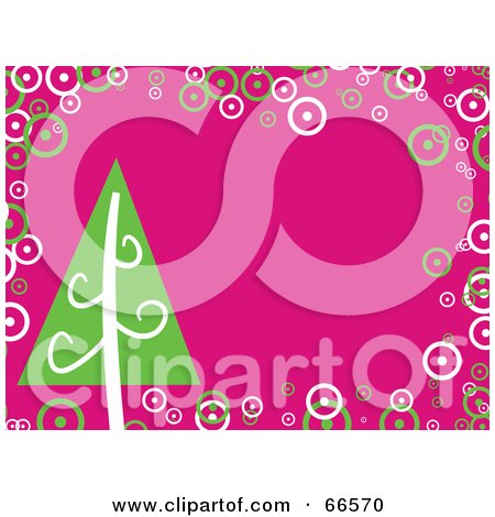 Royalty-Free (RF) Clipart Illustration of a Retro Pink Christmas Background With A Christmas Tree And Bubbles by Prawny