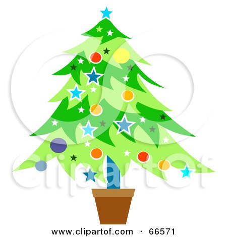 Royalty-Free (RF) Clipart Illustration of a Potted Christmas Tree With Colorful Decorations by Prawny