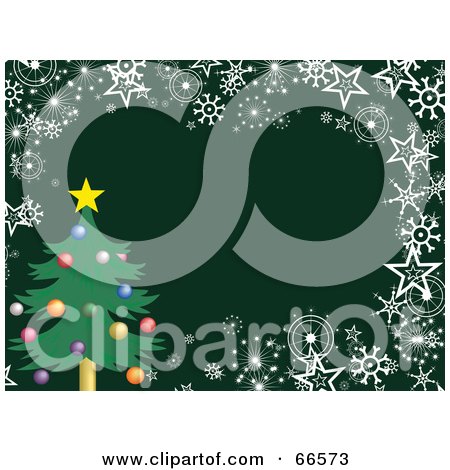 Royalty-Free (RF) Clipart Illustration of an Xmas Tree Christmas Background With Snowflakes And Stars On Green by Prawny