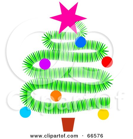 Royalty-Free (RF) Clipart Illustration of a Green Garland Christmas Tree With Decorations by Prawny