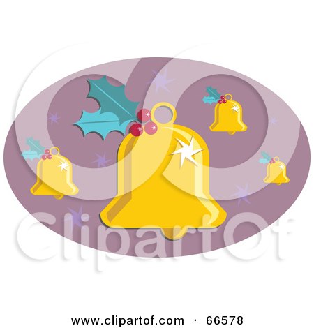 Royalty-Free (RF) Clipart Illustration of Christmas Bells And Holly On A Purple Oval by Prawny