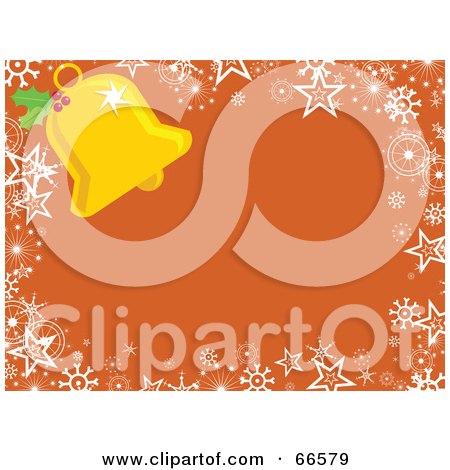 Royalty-Free (RF) Clipart Illustration of a Christmas Bell On An Orange Background With Stars by Prawny