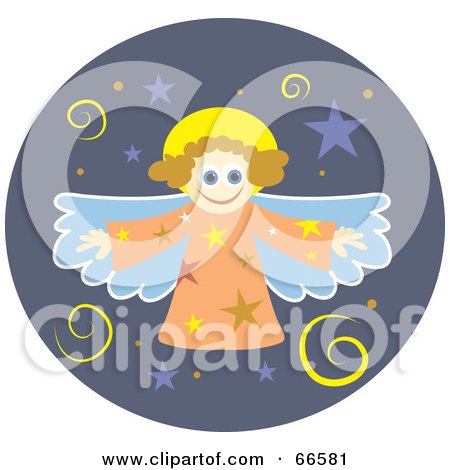 Royalty-Free (RF) Clipart Illustration of a Christmas Angel Over A Purple Circle by Prawny