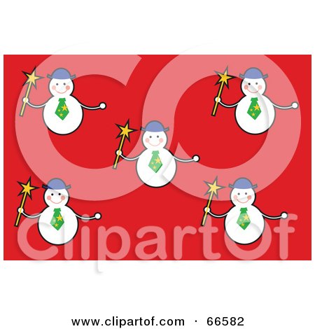 Royalty-Free (RF) Clipart Illustration of a Red Christmas Background With Snowmen by Prawny