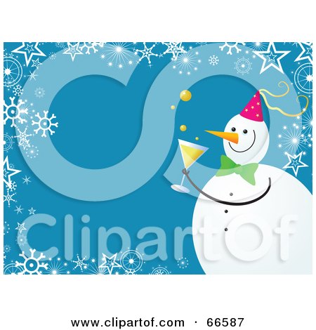 Royalty-Free (RF) Clipart Illustration of a Snowman Christmas Background With Snowflakes And Stars On Blue by Prawny