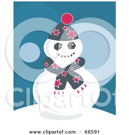 Royalty-Free (RF) Clipart Illustration of a Comfy Snowman In A Scarf, On A Teal Background by Prawny