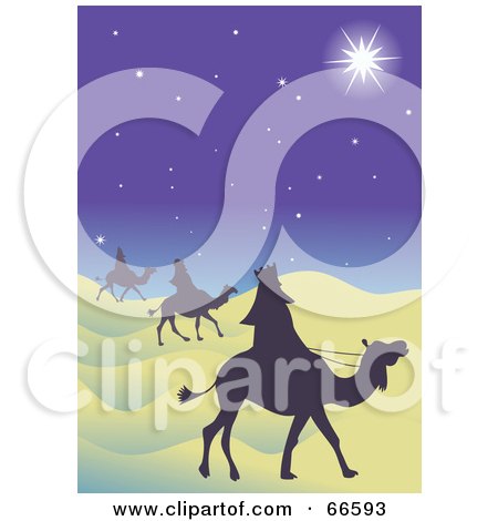 Royalty-Free (RF) Clipart Illustration of The Three Kings Under The Star Of Bethlehem On A Blue Night by Prawny