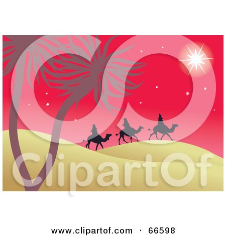 Royalty-Free (RF) Clipart Illustration of The Three Kings Under The Star Of Bethlehem On A Red Night by Prawny