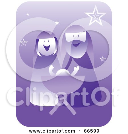 Royalty-Free (RF) Clipart Illustration of a Purple Nativity Scene With Stars by Prawny