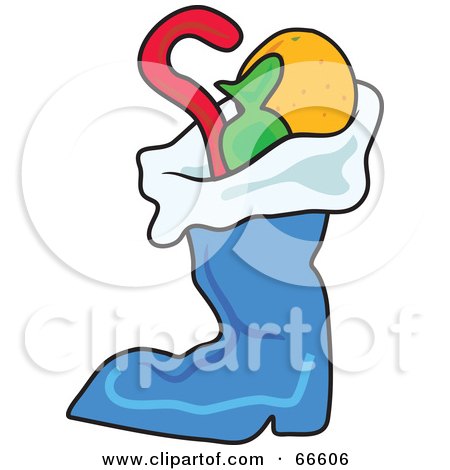 Royalty-Free (RF) Clipart Illustration of a Blue Christmas Stocking Stuffed With Gifts by Prawny