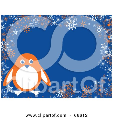Royalty-Free (RF) Clipart Illustration of a Penguin Christmas Background With Snowflakes And Stars On Blue by Prawny