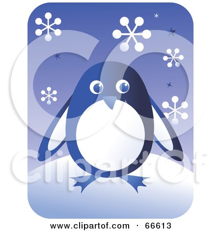 Royalty-Free (RF) Clipart Illustration of a Retro Blue Penguin With Snowflakes by Prawny