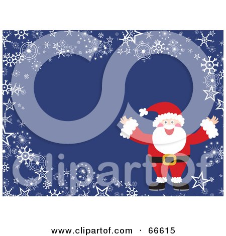 Royalty-Free (RF) Clipart Illustration of a Santa Christmas Background With Snowflakes And Stars On Blue by Prawny