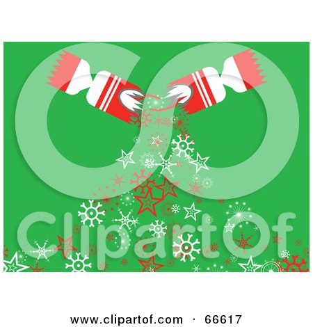 Royalty-Free (RF) Clipart Illustration of a Cracker Christmas Background With Snowflakes And Stars On Green by Prawny