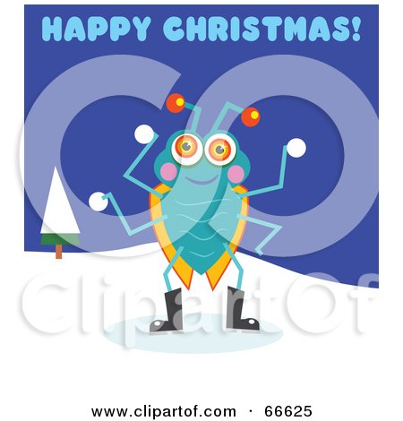 Royalty-Free (RF) Clipart Illustration of a Happy Christmas Bug Playing In The Snow by Prawny