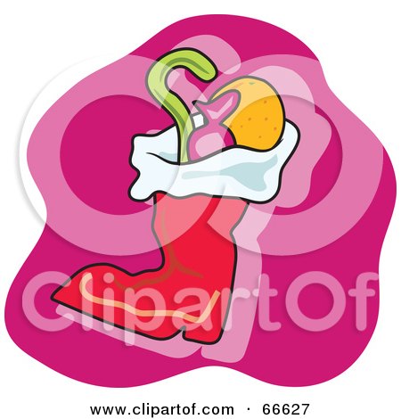 Royalty-Free (RF) Clipart Illustration of a Red Christmas Stocking Over Pink by Prawny