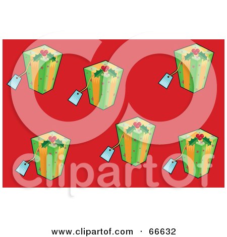 Royalty-Free (RF) Clipart Illustration of a Red Christmas Background With Presents by Prawny