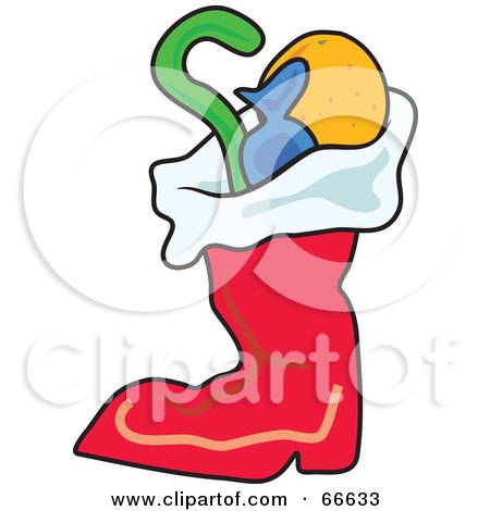 Royalty-Free (RF) Clipart Illustration of a Red Christmas Stocking Stuffed With Gifts by Prawny