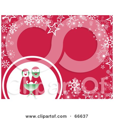 Royalty-Free (RF) Clipart Illustration of a Mr and Mrs Claus Christmas Background With Snowflakes And Stars On Pink by Prawny
