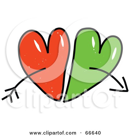 Royalty-Free (RF) Clipart Illustration of Sketched Red And Green Hearts With Arrows by Prawny