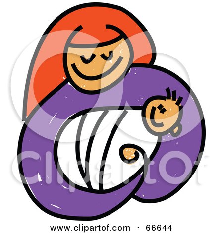 Royalty-Free (RF) Clipart Illustration of a Sketched Mary Holding Baby Jesus by Prawny