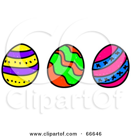 Royalty-Free (RF) Clipart Illustration of a Sketched Row of Three Easter Eggs by Prawny