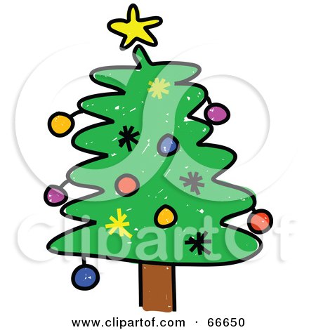 Royalty-Free (RF) Clipart Illustration of a Sketched Decorated Christmas Tree by Prawny