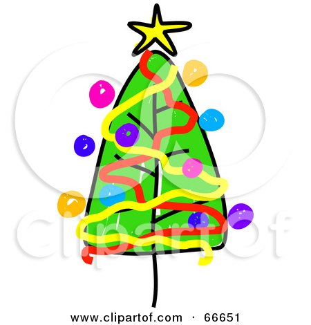 Royalty-Free (RF) Clipart Illustration of a Sketched Festive Christmas Tree by Prawny