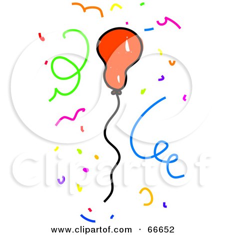 Royalty-Free (RF) Clipart Illustration of a Sketched Party Balloon And Confetti by Prawny