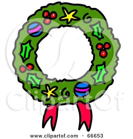 Royalty-Free (RF) Clipart Illustration of a Sketched Christmas Wreath by Prawny