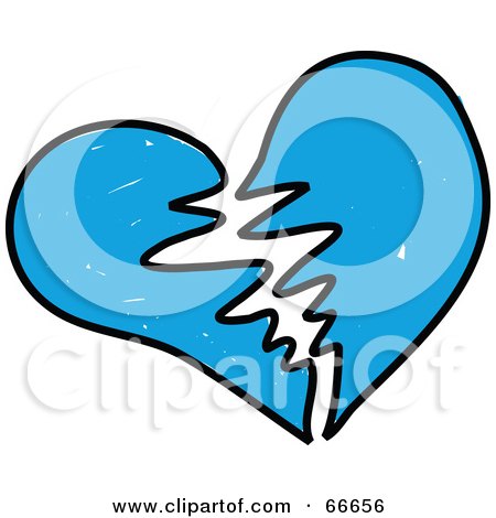 Royalty-Free (RF) Clipart Illustration of a Sketched Blue Broken Heart by Prawny