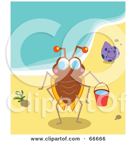 Royalty-Free (RF) Clipart Illustration of a Happy Playing Bug On The Beach by Prawny