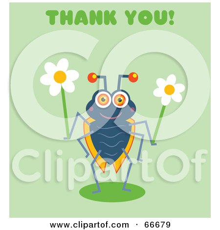 Royalty-Free (RF) Clipart Illustration of Thank You Bug Holding Flowers On Green by Prawny