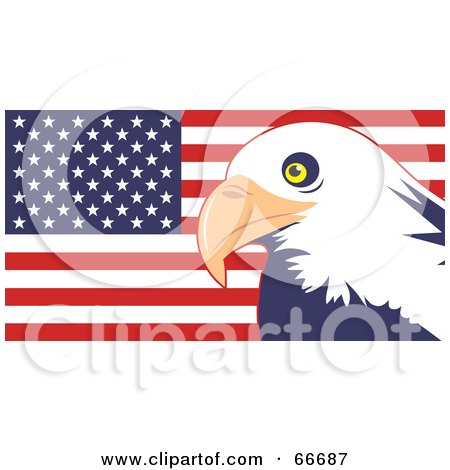 Royalty-Free (RF) Clipart Illustration of a Majestic Bald Eagle And American Flag by Prawny