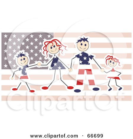Royalty-Free (RF) Clipart Illustration of a Happy American Family Over A Flag by Prawny