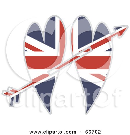 Royalty-Free (RF) Clipart Illustration of an Arrow Through Two Union Jack Hearts by Prawny