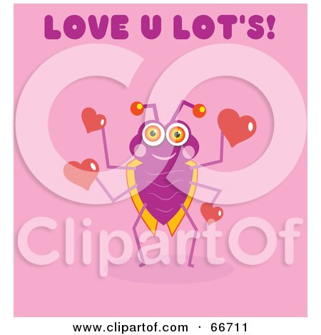 Royalty-Free (RF) Clipart Illustration of a Love You Lots Bug Holding Hearts On Pink by Prawny